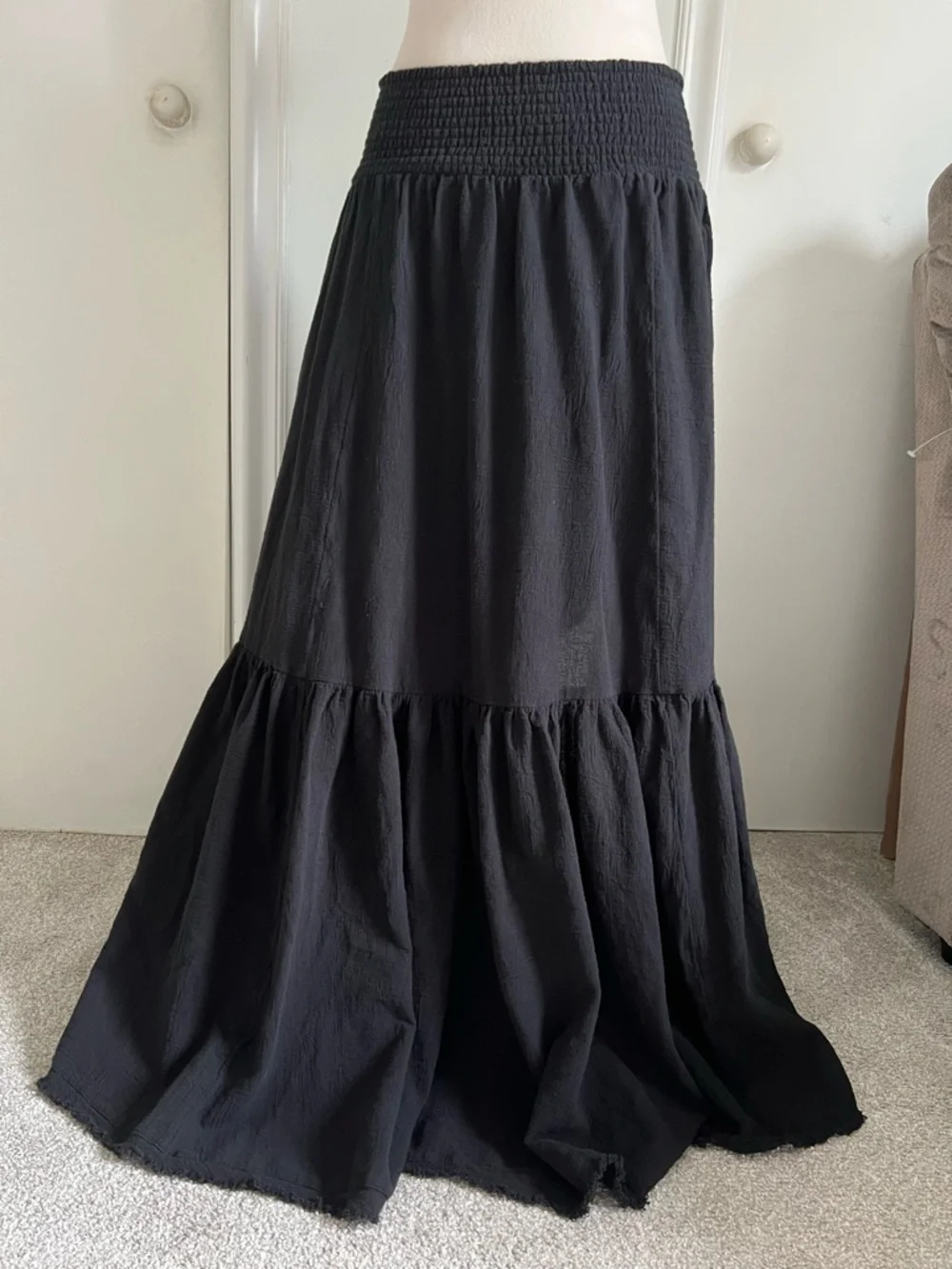 Island Girl Boho Black Smocked Waist Maxi Skirt - Picture 4 of 9